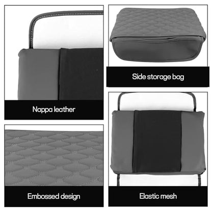 wuyaoyao Car Center Console Cover, 12.13"×8.66"×3.74" Leather Car Armrest Cover with with 2 Side Pockets, Memory Foam Soft Auto Armrest Cushion Pad, Universal Vehicle Arm Rest Protector (Gray) - color: Gray