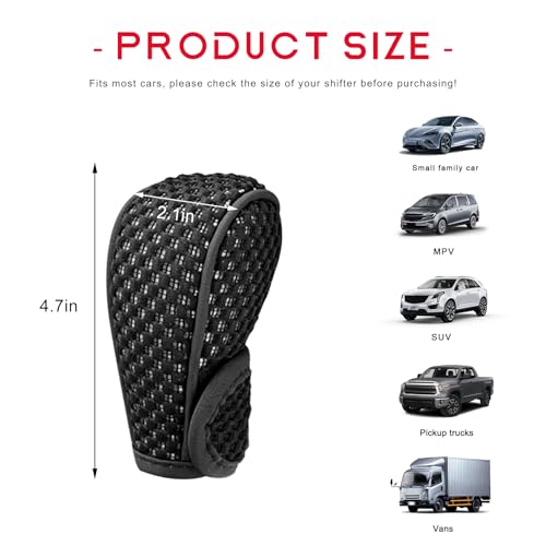 Car Gear Shift Knob Cover, Anti-Slip Manual Automatic Shifting Knob Gear Handle Stick Protection, Breathable Automotive Rod Lever Shifter Knobs Cover for SUV Truck RV (Black, Stick-on) - color: Black, size: Stick-on