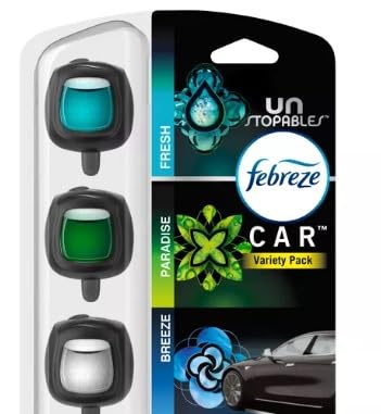 Febreze Car Air Freshener Vent Clips, Car Freshener, Unstopables Scents Variety Pack, .07 oz. Car Vent Clip, 3-Count, Car Air Fresheners