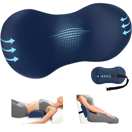 SweetSlubr Lumbar Support Pillow for Office Chair - Memory Foam Lumbar Pillow with Detachable Strap & Breathable Cover, Ergonomic Back Support for Office Chair, Car Seat Cushion, Bed Rest (Blue) - color: Navy Blue