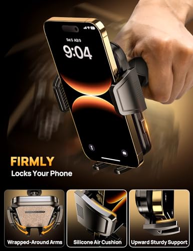 Slot Phone Mount, Military-Grade Stable Car Phone Holder [Thick Cases Friendly], 360° Adjustable Universal Phone Mount for for Cars Fit for iPhone 17 16 15 Samsung All Phones-2026 Upgraded - color: Gold