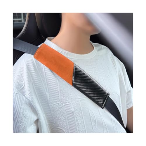 2PCS Car Seat Belt Cover, Soft Carbon Fiber Suede Breathable Vehicle Seat Strap Shoulder Cushion, Comfortable Automotive Interior Seatbelt Mat Pad, Universal for SUV Van RV (Black/Orange) - color: Black/Orange