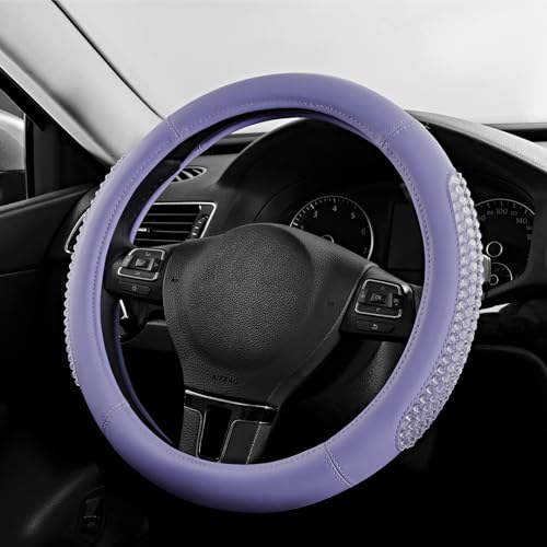 PIC AUTO Steering Wheel Cover, Glitter Gel Particles & Purple Luxury Leather Car Steering Cover, Universal Fit 14.5"-15.5" Anti-Slip Car Wheels Cover for Girls & Women - color: Purple