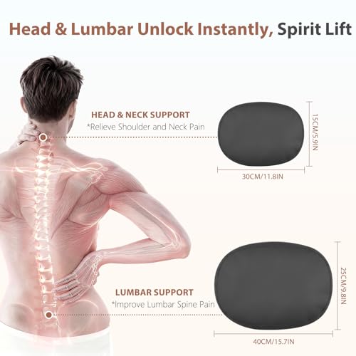 FLORICH Lumbar Support with Headrest Pillow Double-Sided Suede & Leather Car Neck Pillow and Back Cushion Kit Ergonomic Back Rest Pillow Neck Back Pain Relief for Car, Office Chair, Black - color: Black