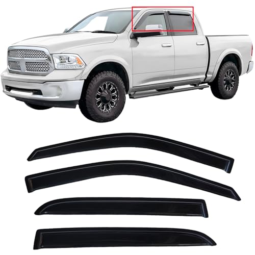 Tape On Window Visors Rain Guards Deflectors for 2009-2018 Ram 1500 Crew/Mega Cab/Full-Size Cab, Side Vent Visors Shades for 2010-2024 Ram 2500 & 3500, 2019-2024 Ram 1500 Classic Body Models Only - size: For Ram 1500 Crew/Mega Cab 2009-2018