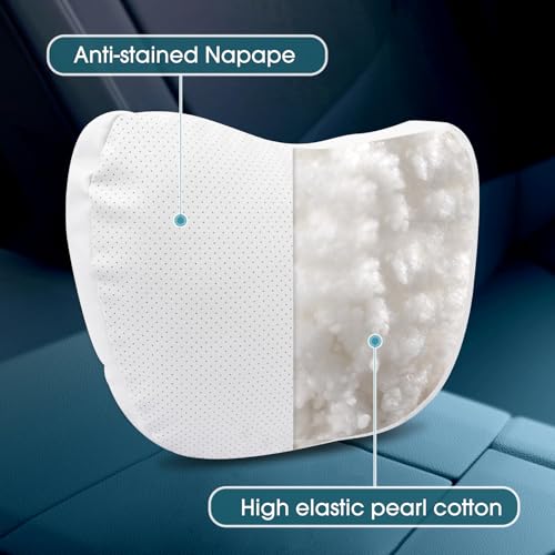 Upgraded Car Seat Neck Pillow - Adjustable Height Headrest Cushion - for Tesla Models 3/Y/S/X High Elastic Pearl Cotton Interior and Ventilated Nappa Leather - Neck Pain Relief (1 Pack White) - color: 1 Pack White