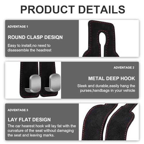 2 Pack Car Back Seat Headrest Hook for Car Handbag Clothes Coats Grocery Bags Car Interior Accessories