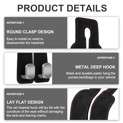 2 Pack Car Back Seat Headrest Hook for Car Handbag Clothes Coats Grocery Bags Car Interior Accessories