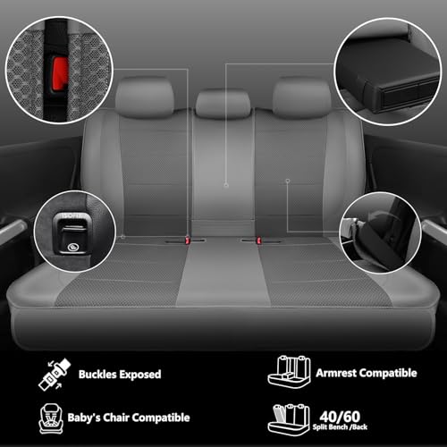 CAR PASS Leather Car Seat Covers Breathable Seat Cover Full Sets Airbag Compatible for Most Cars, SUVs, Trucks, and Vans (Full Set, Gray) - color: Solid Gray, size: Full Set