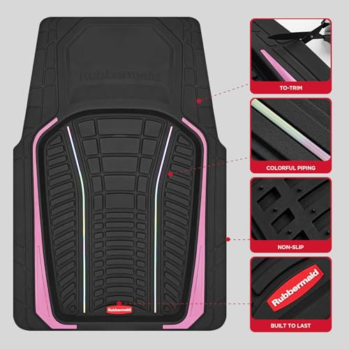 Rubbermaid Car Floor Mats Full Set – Premium All-Weather Car Mat with Brushed Aluminum Inserts, Universal Trim-to-Fit Design, Anti-Slip Backing for Cars, SUVs, Trucks, and Vans - color: Pink