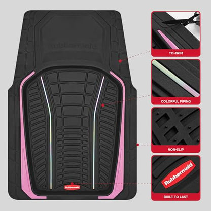 Rubbermaid Car Floor Mats Full Set – Premium All-Weather Car Mat with Brushed Aluminum Inserts, Universal Trim-to-Fit Design, Anti-Slip Backing for Cars, SUVs, Trucks, and Vans - color: Pink