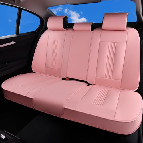 Huidasource Pink Rear Seat Covers, Nappa Leather Back Seat Covers with Ventilation Holes, Velcro Adjustable, Compatible with Seat Belts, Child Safety Seats, fit for Most Cars SUV Truck, Pink - color: R# Pink, size: Back Seat Cover