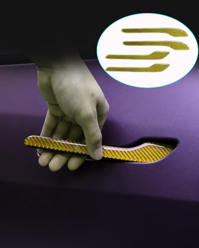 Carbon Fiber Door Handle Cover, Door Handle Protective Cover Decoration Compatible with Tesla Model Y/3 Accessories (2017-2025) Highland & Juniper Compatible (4 Pieces) (Yellow with drip) - style: Yellow with drip