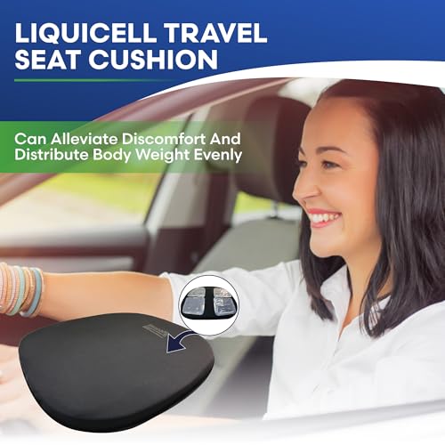 ERGO21 Travel Seat Cushion with LiquiCell Technology – Thin Orthopedic Butt Pillow for Sciatica, Tailbone, Coccyx & Back Pain – Seat Pad for Car Driving, Truck, Wheelchair, Airplane, Office, Home Use