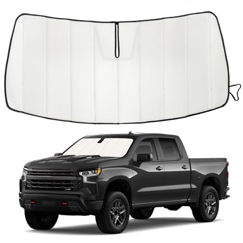 Windshield Sun Shade for Silverado/Sierra 1500 2019-2026, Silverado/Sierra 2500HD 3500HD 2020-2026, Accordion Folding Design Blocks Heat & UV Rays Maintain Cool Interior and Save Space - size: Silverado/Sierra 1500 2500HD 3500HD 2019-2026