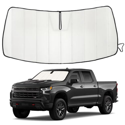 Windshield Sun Shade for Silverado/Sierra 1500 2019-2026, Silverado/Sierra 2500HD 3500HD 2020-2026, Accordion Folding Design Blocks Heat & UV Rays Maintain Cool Interior and Save Space - size: Silverado/Sierra 1500 2500HD 3500HD 2019-2026