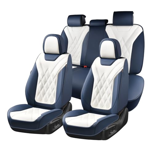 Coverado Car Seat Covers Full Set, Seat Covers for Cars, Waterproof Leather Automotive Seat Cover, Universal Car Interior Protectors Cushion for Most Cars Blue_White - color: Blue_White, size: FullSet