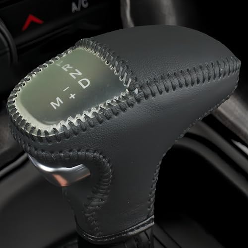 Leather Gear Shift Knob Covers for Dodge Charger Challenger 2015-2023 and Dodge Durango18-23,Carbon Fiber Leather Hand-Stitched Shifter Sleeve - color: Black