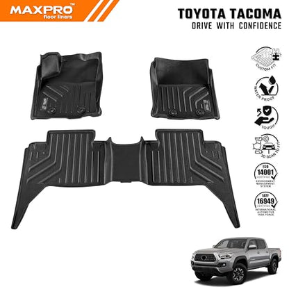 Premium MAXPRO Floor Mats for 2016-2023 Toyota Tacoma Double Cab Automatic | Custom Fit TPE Floor Liners 1st&2nd Row Full Set | All Weather Mat Waterproof Heavy Duty Car Mats Toyota Tacoma Accessories - size: 2016-2023 Toyota Tacoma, Automatic, Double Cab