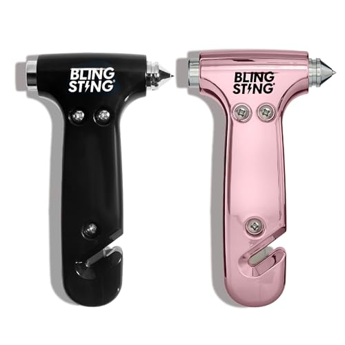 BLINGSTING Car Emergency Escape Hammer, Seatbelt Cutter, Window Breaker Tool, Interior Visor Strap, New Driver Vehicle Safety Essentials, Cute Car Accessories for Women - Black & Pink, 2 Count - color: Blush Pink & Black