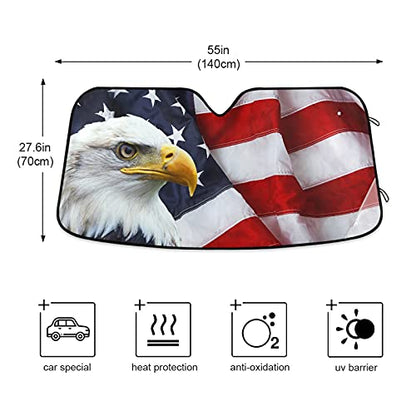 American Flag Eagle Car Windshield Sun Shade Blocks UV Rays Sun Visor Protector Foldable Sun Reflector to Keep Your Vehicle Cool - color: Eagle