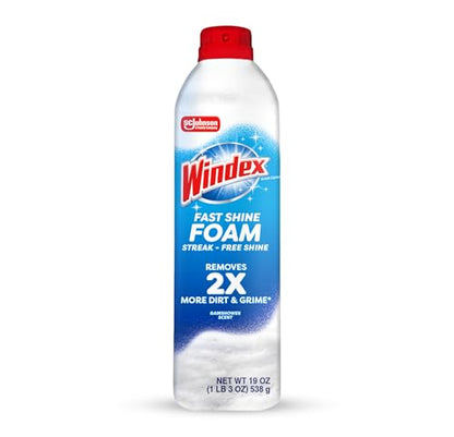 Windex Fast Shine Foam Glass Cleaner, No-Drip Windows, Doors, Mirrors & Countertops Aerosol Cleaning Spray, Streak-Free Shine, Removes Fingerprints, Dust, Dirt, Grime & More 19 oz (Pack of 1) - size: 19 Fl Oz (Pack of 1)