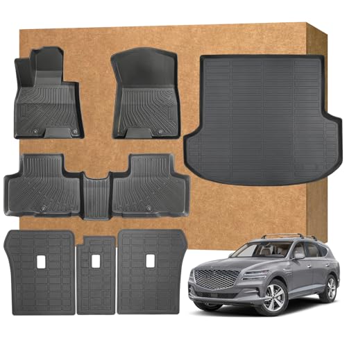 Floor Mats for Genesis GV80 (Only Fit for 5 Seats) 2021-2024 2025, TPE Waterproof Non-Slip All Weather Protection Custom, Floor Mats & Cargo Liner & Seatback Mat