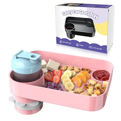 2PCS Car Seat Snack Tray for Kids, Mess-Free Square Travel Tray Cup Holder Snack Tray, Durable Car Food Tray for Toddlers, Universal Fit Kids Travel Road Trip Essentials (SkyBlue&Pink) - color: Blue&Pink