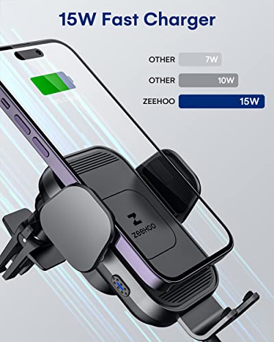 ZeeHoo Wireless Car Charger, 15w Fast Charging, Auto Clamping Car Phone Mount, Cell Phone Holder Charger, for iPhone 17 16 15 14 13 12 11 Pro Max Xs, Samsung Galaxy S23+ S22, Etc.(Grey) - color: Grey
