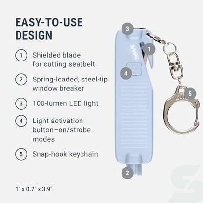 Sabre Safe Escape™ 3-in-1 Car Escape Tool for Car Safety with Spring-Loaded Window Breaker, No Swing Required, Seat Belt Cutter, LED Flashlight, Compact Auto Safety Tool for Emergencies - color: Chambray Blue