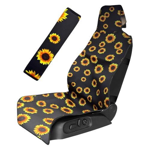 Universal Cloth Car Seat Covers Full Set with Buckle Fastening, Water-Resistant Fabric Auto Interior Protector – Fits Most Cars, SUVs, Trucks (Sunflower) - style: Sunflower