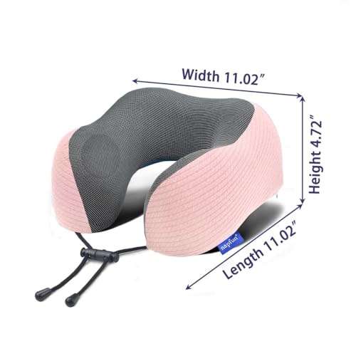 napfun Neck Pillow for Travel with Travel Pouch, Sleep Mask & Earplugs, Memory Foam Airplane Pillow for Headrest Sleep with Eyeshades, Plane Essentials with Eye Blindfold, Pink Striped Kit - color: Pink Striped Kit