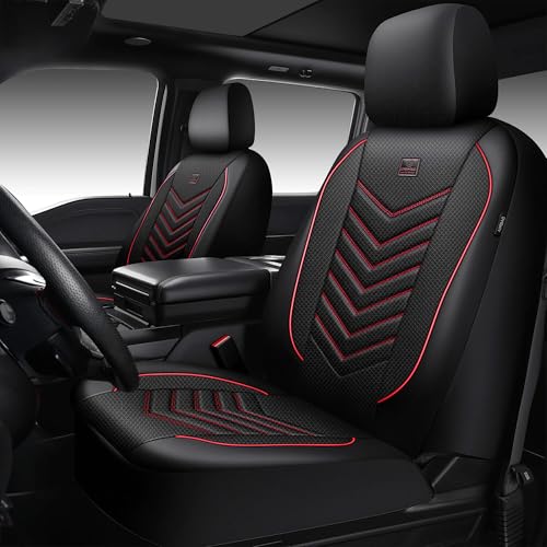 CAR PASS 3D Foam Mesh Leather Car Seat Covers Front Seats, Breathable Front Seat Cover for Cars, Comfortable Universal Fit for SUV Truck Sedan Automotive Anti-Slip Airbag Compatible, Black and Red - color: Black Red, size: Two Front