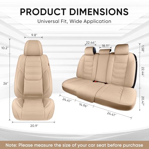 TIEHESYT Beige Car Seat Covers Full Set, Breathable Leather Automotive Front and Rear Seat Covers & Headrest, Automotive Seat Cover, Compatible with Most Cars Sedans SUV Pickup Trucks - color: Faddish Beige, size: Front Pair and Rear