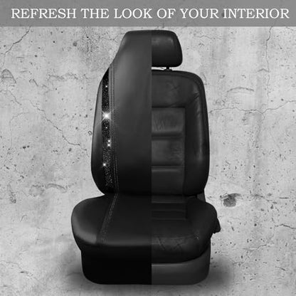 CAR PASS Leather Car Seat Covers High Back Bucket Bling Diamond Front Seats, Waterproof Universal Shining Glitter Crystal Sparkle Fit Model 3 Tesla Model Y, Truck SUV Cute Women Girl, Black Rhinestone - color: Black Rhinestone, size: Two Front Seats