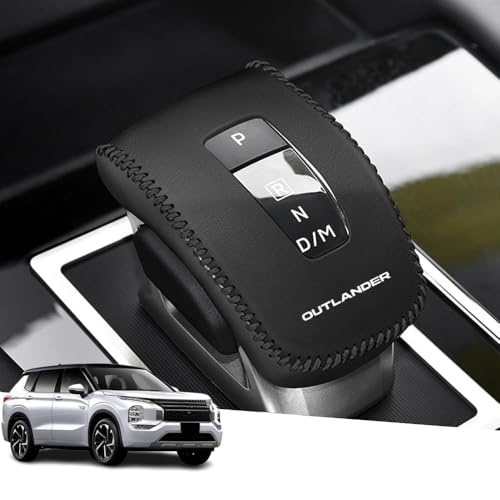 Great-luck Genuine Leather Automatic at Gear Shift Knob Cover Protector Trim,The car Interior Accessories(Black Stitches) for Mitsubishi Outlander 2022 2023 2024 2025 2026 Outlander PHEV 2023-2026 - color: black Stitches, size: Outlander/Outlander PHEV