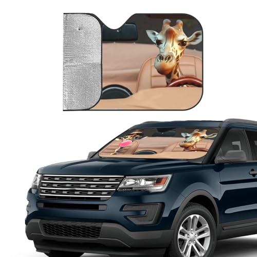 Funny Giraffe Car Sun Shade Windshield Sunshade Foldable Front Window Shield Cover for Truck SUV - color: Blue3