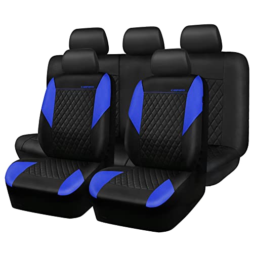 CAR PASS Leather Seat Covers-Universal Quilting Car Seat Cover with 5mm Composite Sponge Inside,Airbag Compatible,Front and Rear Seat Covers for Most Sedan,SUV,Van,Truck(Full Set,Blue) - color: Black and Blue, size: Full Set (Front and Rear)