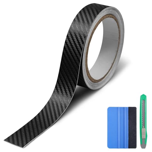 Lypumso Carbon Fiber Vinyl Tape with Tools Kits, Chrome Delete Vinyl Wrap for Blackout Car Door Edge Guard Door Sill Window Trim Protector (3D Black, 1in x 30ft) - color: Black, size: 1in x 30ft