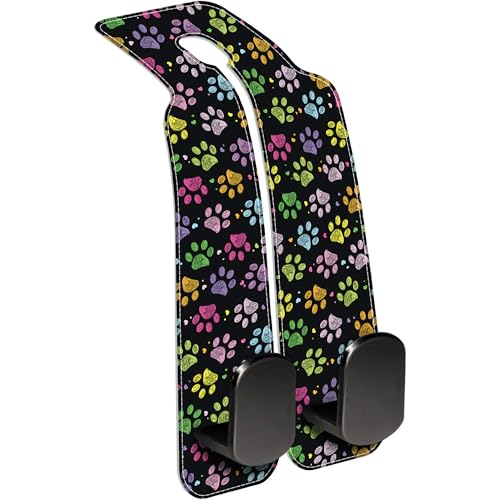Car Headrest Purse Hanger Colorful Paw Prints 1 Pack Bag Purse Holder for Car Premium Leather Double Metal Hook for Handbags, Grocery Bags and Phones - color: Colorful Paw Prints