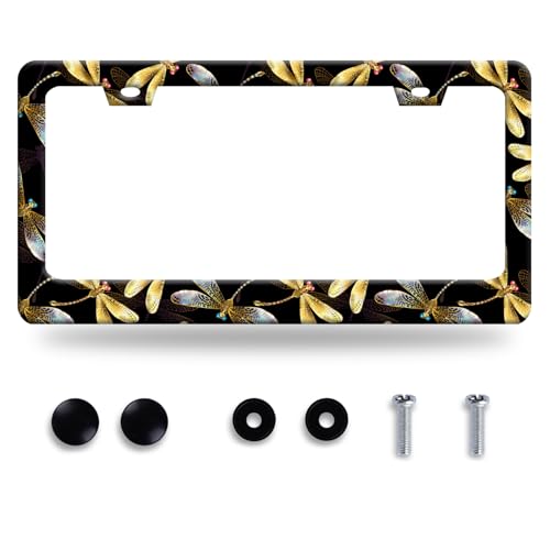 Beautiful Dragonfly License Plate Frame Funny License Plate Frames Stainless Steel Accessories Cars Decor with 2 Holes and Screws Fits Standard Us Ca Vehicles License Plate Holder Size 12.2 X 6 Inch - color: Dragonfly