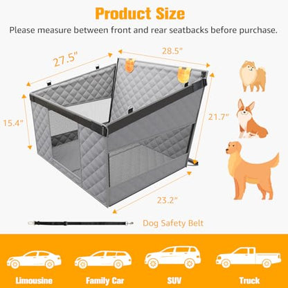 PETICON Large Dog Car Seat, Back Seat Extender for Dogs with 3 Mesh Windows, Waterproof Medium Carseat for Dogs with Hard Bottom, Pet Seat Cover for Cars, Trucks and SUVs (Gray) - color: Gray