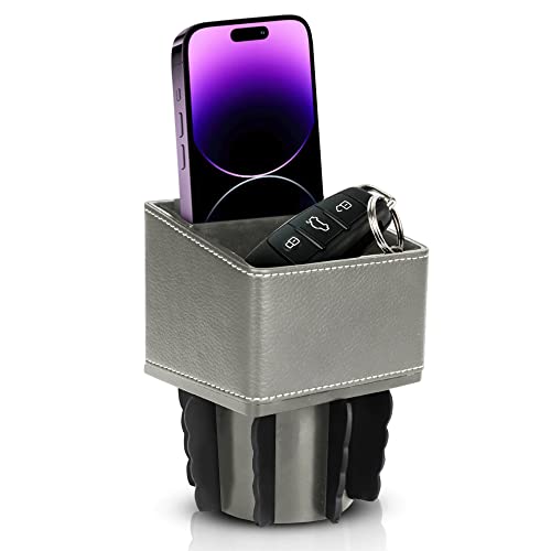 SUPERIOR ESSENTIALS Car Phone Holder & Key Storage Expander for Cupholder - Universal Size Phone Mount for Car - Elegant Design with Easy Installation - Effortless Charging Cell Phone Holder for Car - color: Grey