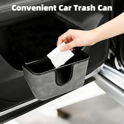 Small Car Trash Can with Double-Layer Design,Leakproof Hanging Car Trash Bin with Large Capacity & Elastic Back Clip,Multi-Purpose Automotive Garbage Can,Vehicle Garbage Bin for SUV Truck (Black)