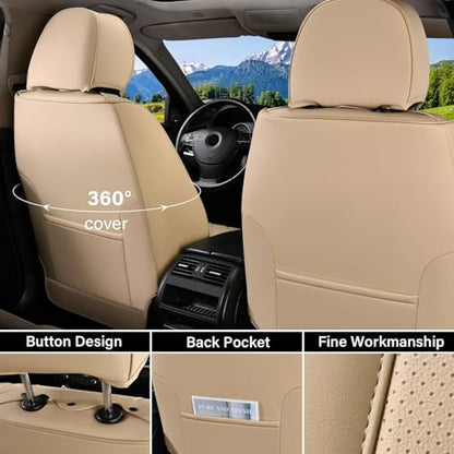 Coverado Seat Covers, Car Seat Covers Front Seats, Beige Nappa Leather Car Seat Covers, 2 Pack Waterproof Front Seat Covers, Breathable Leather Seat Cushion Universal Fit Most Cars Trucks - color: Beige, size: Front