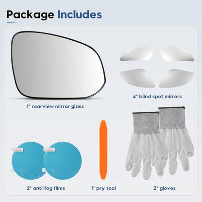 Blind Spot Mirrors for 2013-2025 RAV4, 2014-2024 4runner, 2016-2025 Tacoma, Power Heated Mirrors for Anti-Fog with Passenger Side Mirror Replacement, Durable Backing Plate OE# 8793142E50 879310R280 - size: 13-25 RAV4, 14-24 4runner