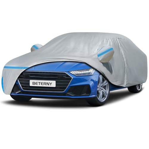 Car Cover for 2010-2026 Audi A7/S7/RS7, Waterproof Custom-fit All Weather Sun Rain UV Dust Snow Protection Windproof Outdoor A7 Car Cover with Zipper Door and Cotton Lining-Gray - size: A7 Cover