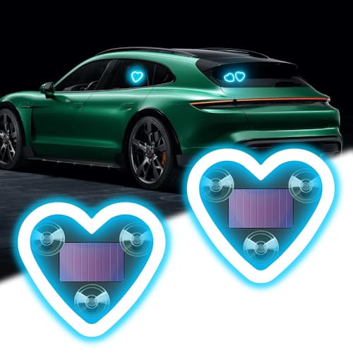 Car LED Interior Light, 6 Modes Heart-Shaped Ice Blue Ambient Light Solar-Powered&USB Charging LED Neon Light for Car Window Decoration(2Pcs) - color: Ice Blue, size: 2pcs