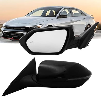 Left Driver Side Mirror Compatiable With 2021 2022 2023 2024 2025 Hyundai Elantra With Heated Power Glass Turn Signals Blind Spot Manual Folding 8Pins Black