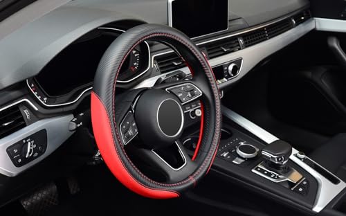 LABBYWAY Microfiber Leather Auto Car Steering Wheel Cover, Universal 15 Inch Anti-Slip Wheel Protector, Red - color: Fiber Red